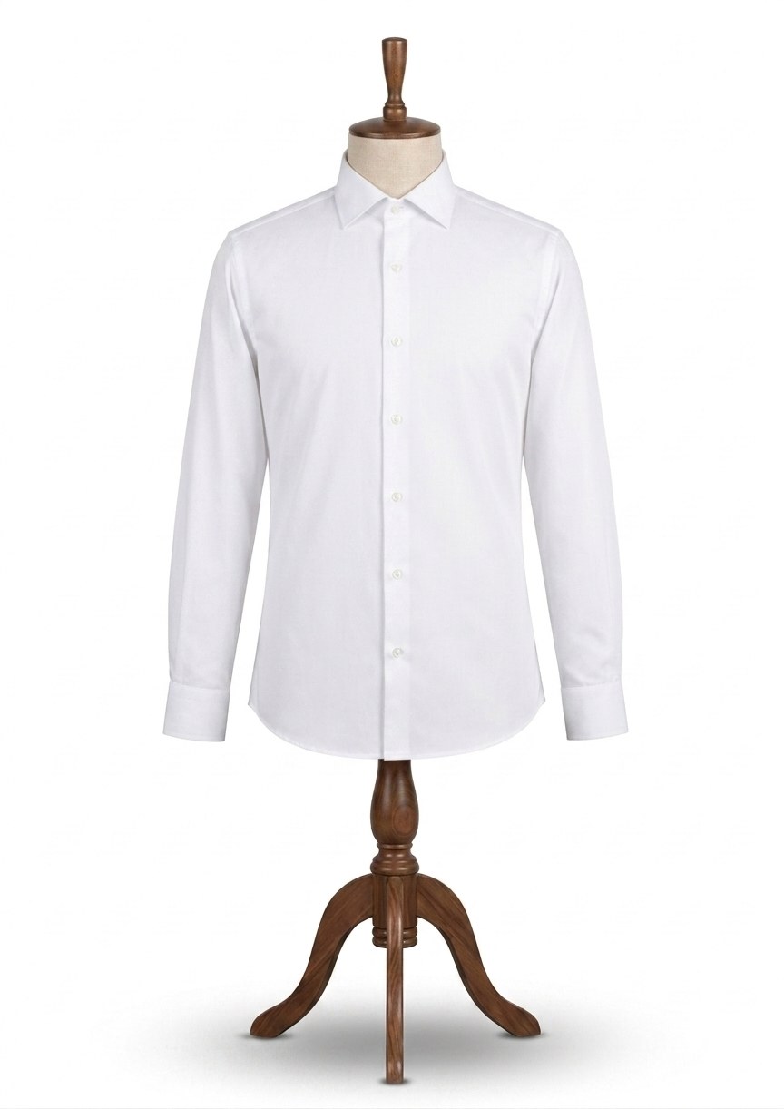 Bespoke white dress shirt on a tailor's form