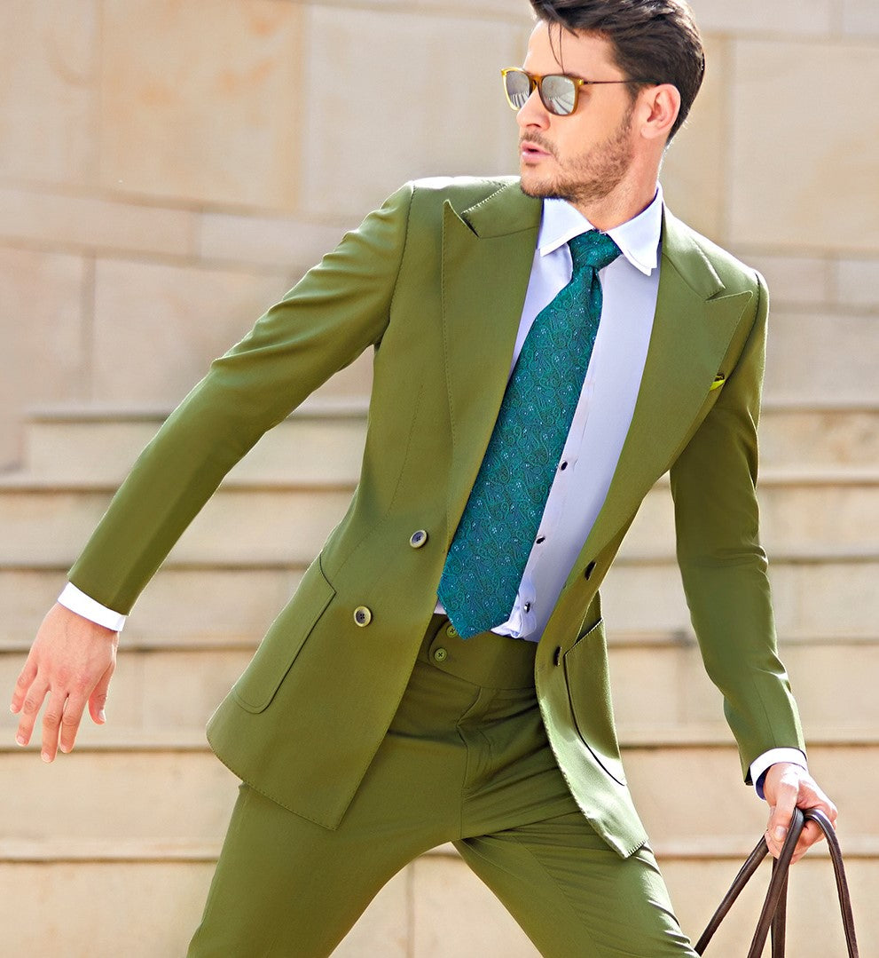 PALMA -AN UNUSUAL COLOR FOR A SUIT,OLIVE GREEN SINGLE BREASTED SUIT