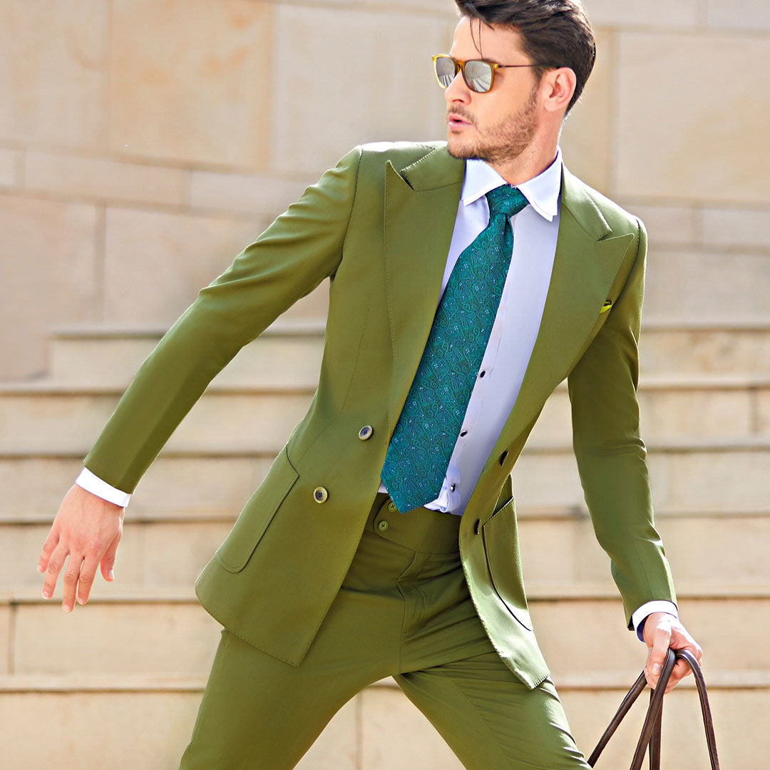 PALMA -AN UNUSUAL COLOR FOR A SUIT,OLIVE GREEN SINGLE BREASTED SUIT