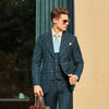 GREEN BROAD CHECKED THREE PIECE SUIT SINGLE BREASTED TWO BUTTON WITH WAIST COAT