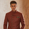 ANTALYA RUST COLOR BANDHGALA WITH ANTIQUE GOLD BUTTONS.