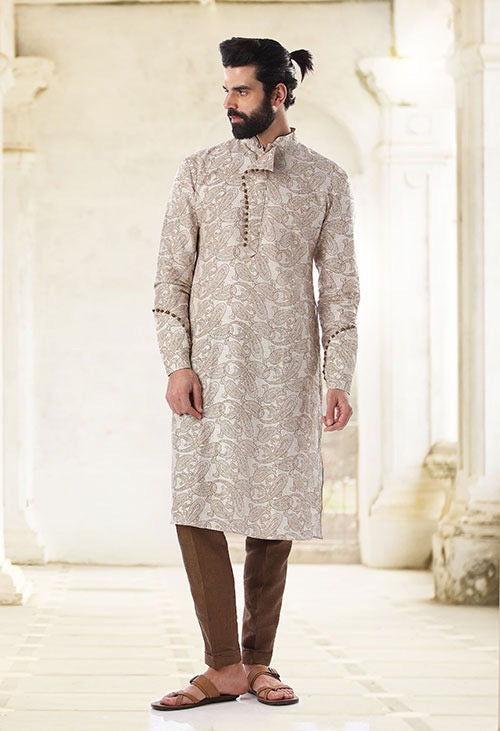 BRUNSWICK PAISLEY PRINTED LINEN KURTA WITH LINEN PANTS.