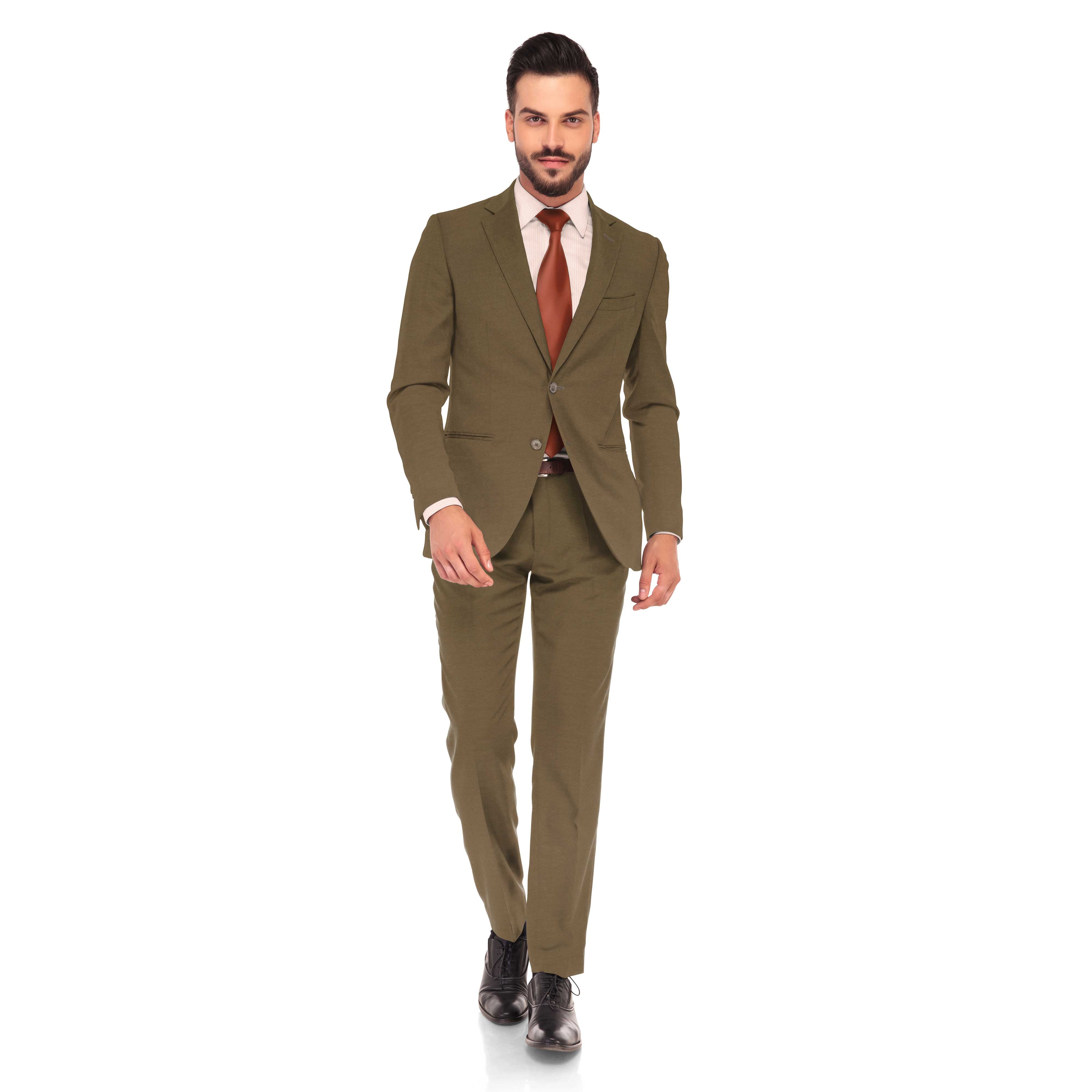 CARLOW KHAKI WOOL BLENDED 2 PC  SINGLE BREASTED SUIT.