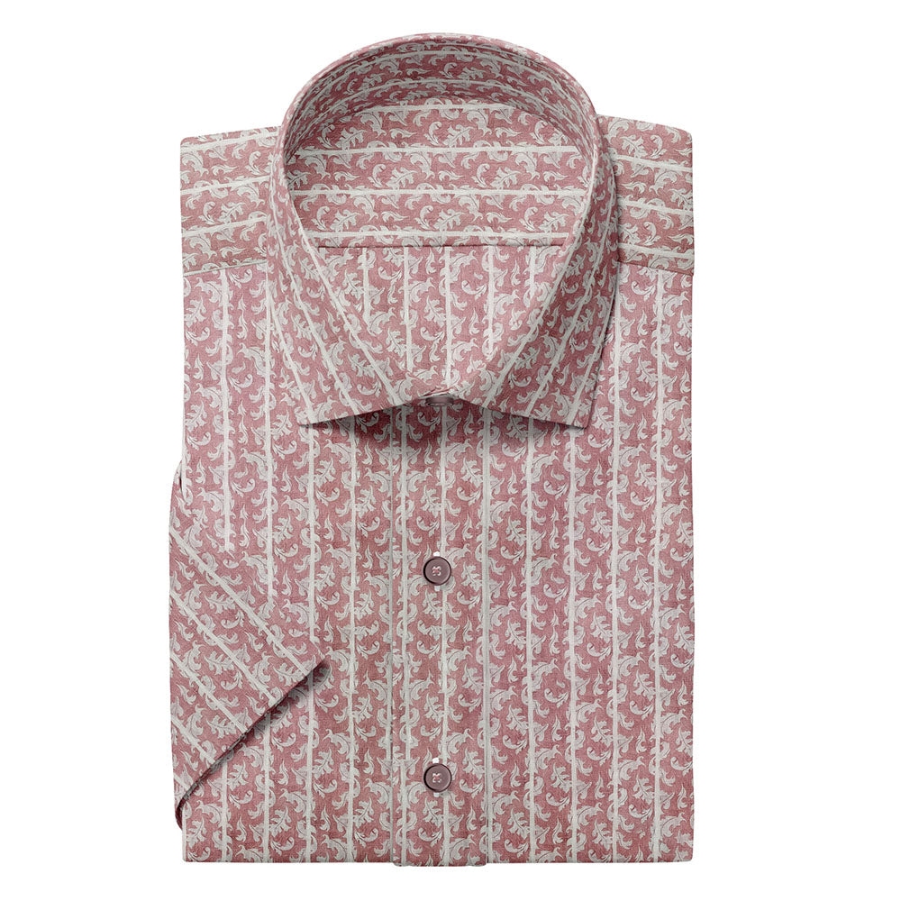 Unique Light Pink Floral Shirt with Stripes