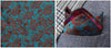 Red and brown print over blue base - Paisley