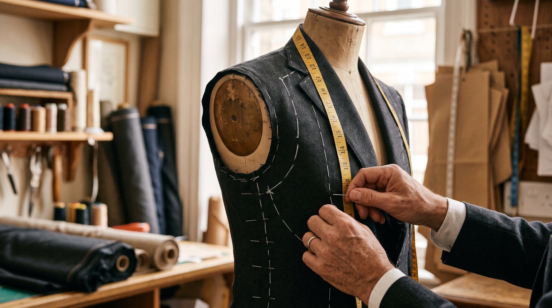 A jacket being pinned and chalked for alteration